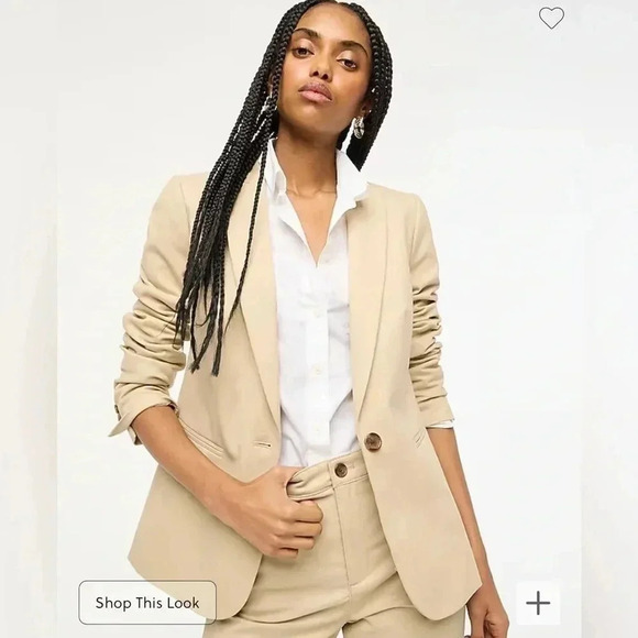 J Crew Khaki Blazer Beige One Button NWT Cream Beige Size 12 Single Breast Chino - Picture 2 of 15